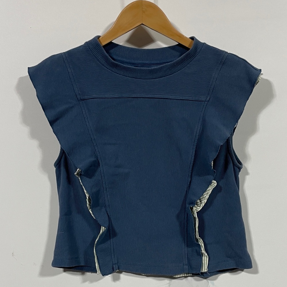 Anthropologie Navy Blue Ribbed Sleeveless Tank Top